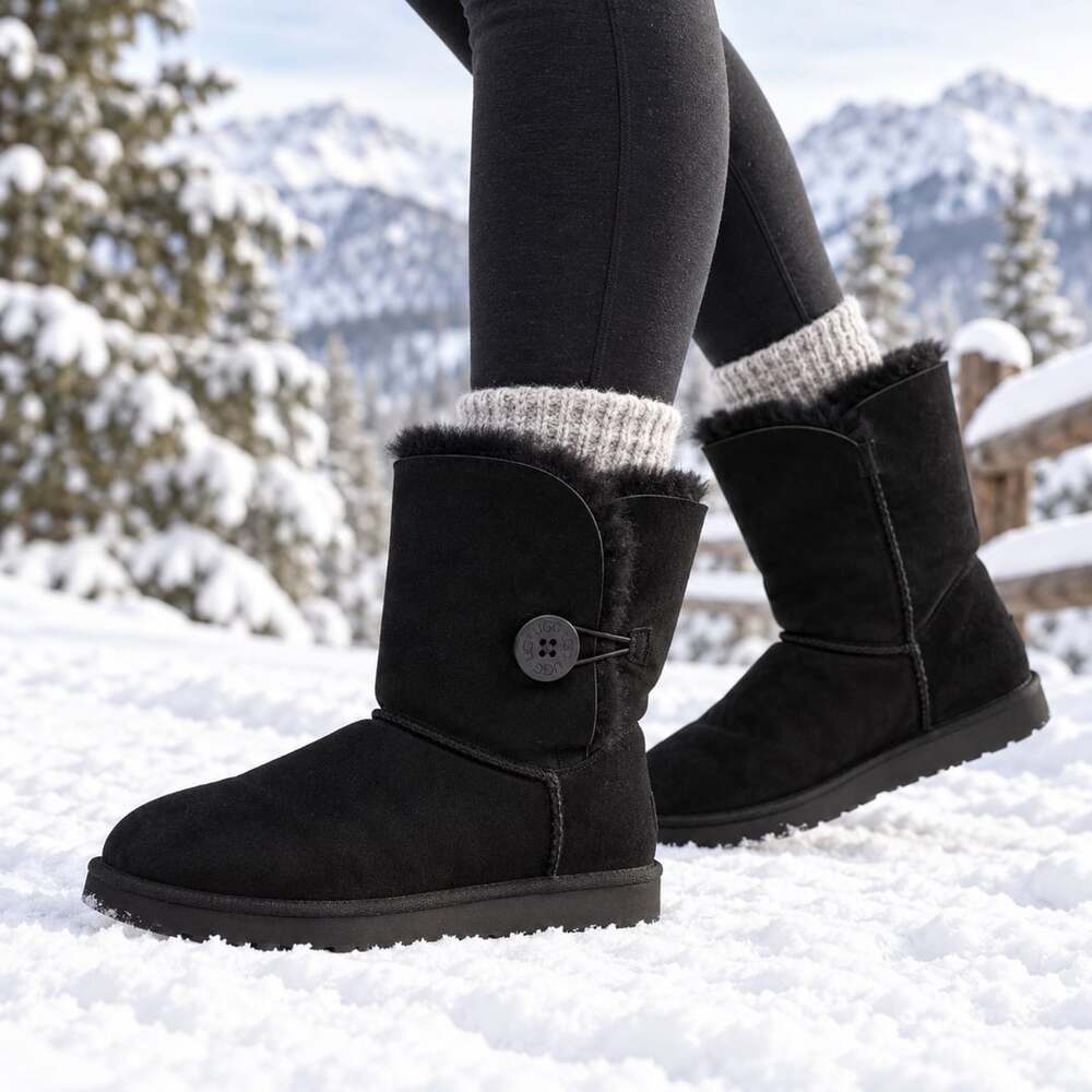 UGG Bailey Button Boots Size 11 Black Suede Winter Snowy Cozy Vacation